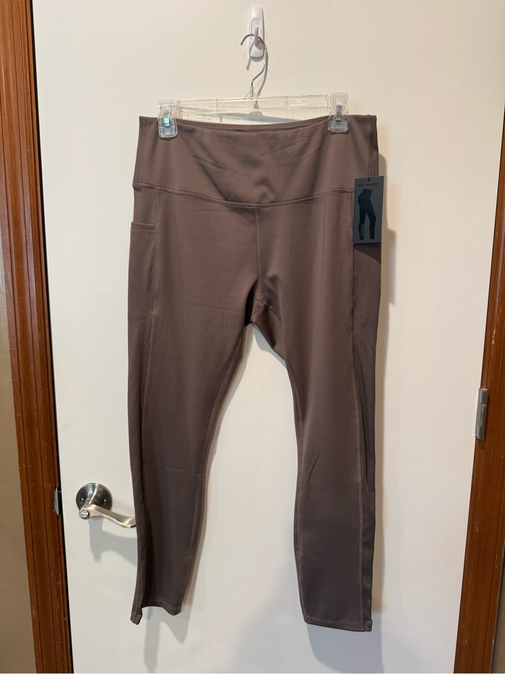 LegEnd ribbed pocket High-Waist  7/8 Workout Leggings in Taupe Size largeXL